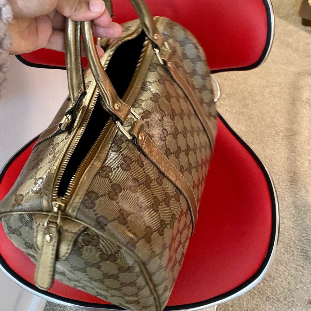 AUTHENTIC GUCCI BOSTON JOY PEWTER BROWN COATED BRONZE BAG - Picture 5 of 15
